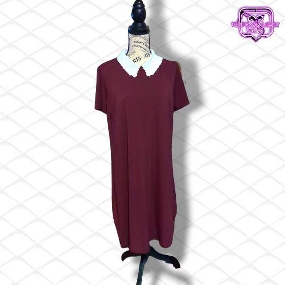 ELLE Wednesday Addams Collared Jersey Stretch Shift Dress - Picture 9 of 10